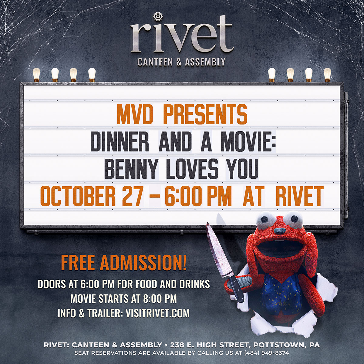 MVD Presents the cult classic movie Benny Loves You at Rivet: Canteen & Assembly on October 27th starting at 6:00 PM.