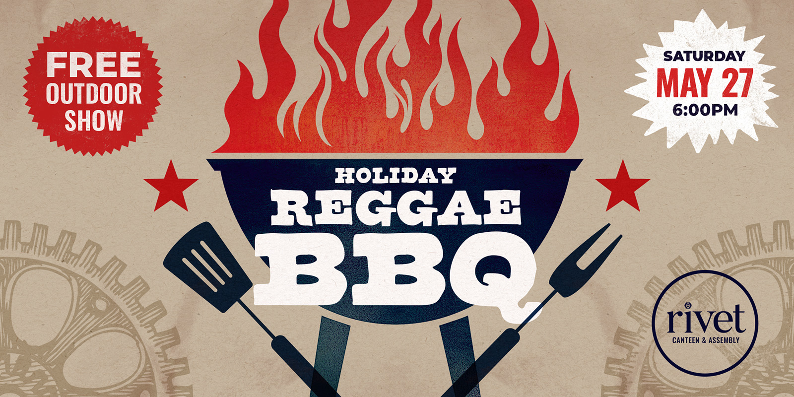 Memorial Day Weekend Holiday Reggae BBQ at Rivet: Canteen & Assembly on Saturday, May 27th, 2023. Bring your friends and family out for an amazing event you do not want to miss! Free to attend!