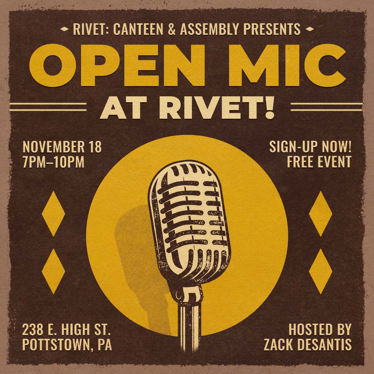 Open Mic at Rivet! - Thursday, November 18th • Pottstown, PA