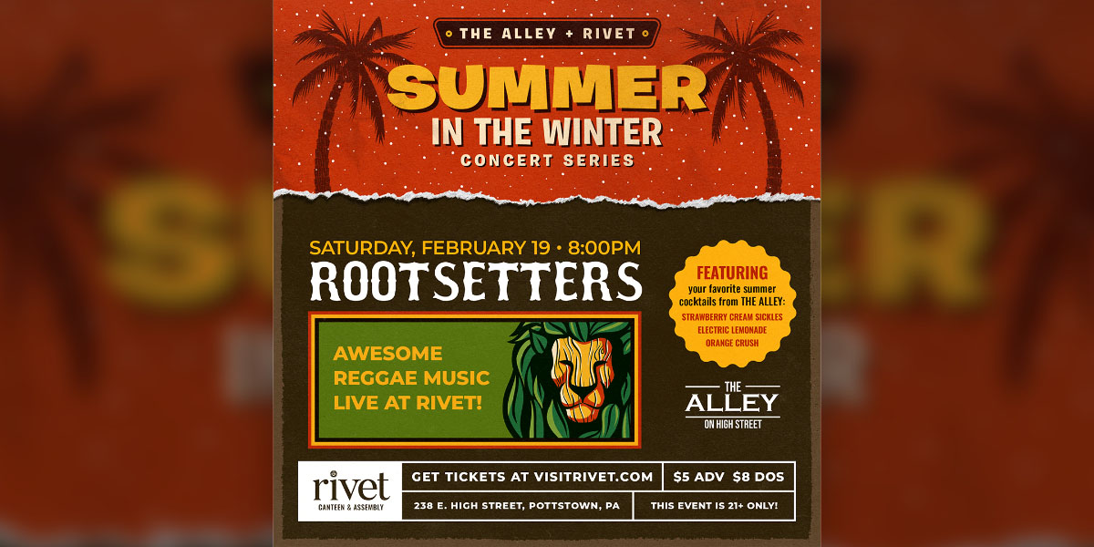 Rootsetters will be performing live at Rivet: Canteen & Assembly on Saturday, February 19th, 2022, starting at 9:00 PM. Doors at 8:00 PM.