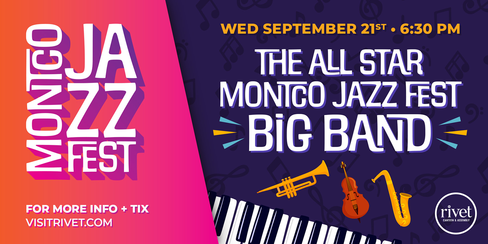 The All Star Montco Jazz Fest Big Band at Rivet: Canteen & Assembly, as part of the Montco Jazz Festival on Wednesday, September 21st, 2022.
