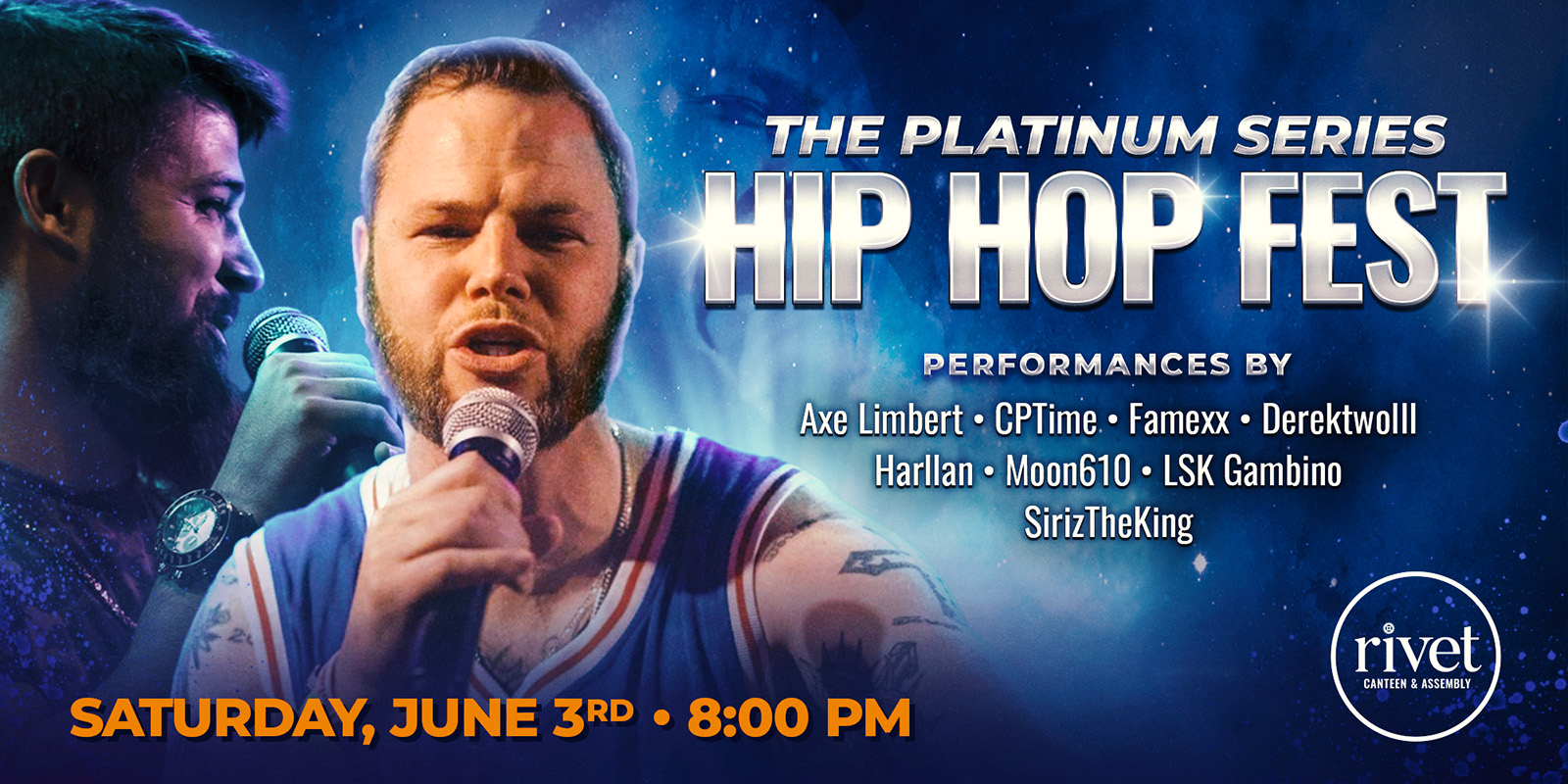 Get your tickets now and join us for The Platinum Series Hip Hop Fest at Rivet: Canteen & Assembly on Saturday, June 3rd, 2023!