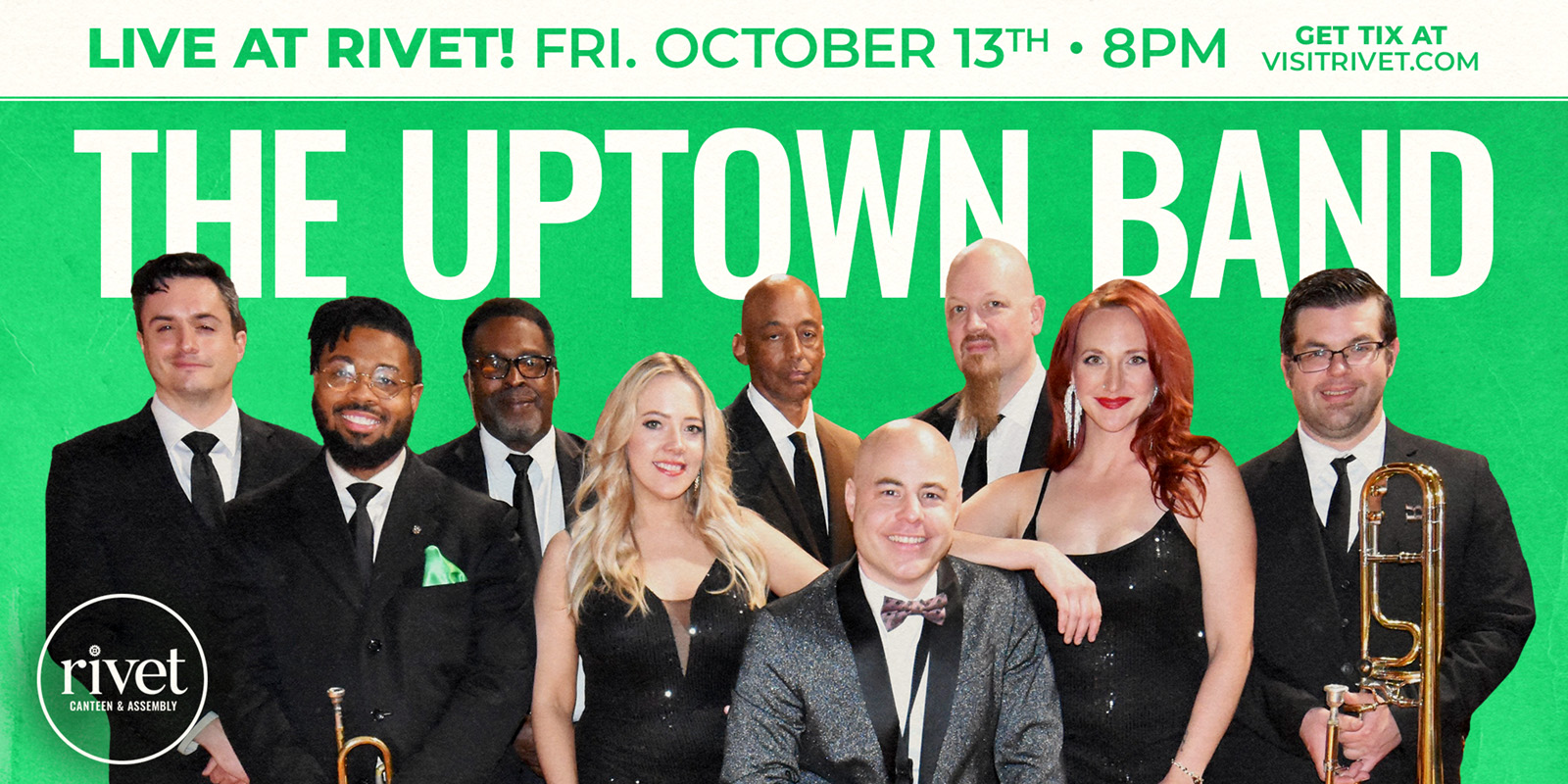 The Uptown Band playing live at Rivet: Canteen & Assembly on Friday, October 13th, 2023. Be there!