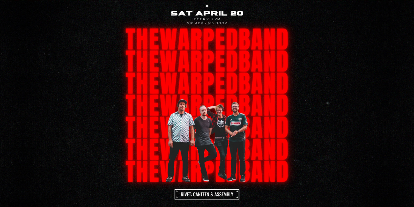 The Warped Band concert at Rivet: Canteen & Assembly on Saturday, April 20th. Be there!
