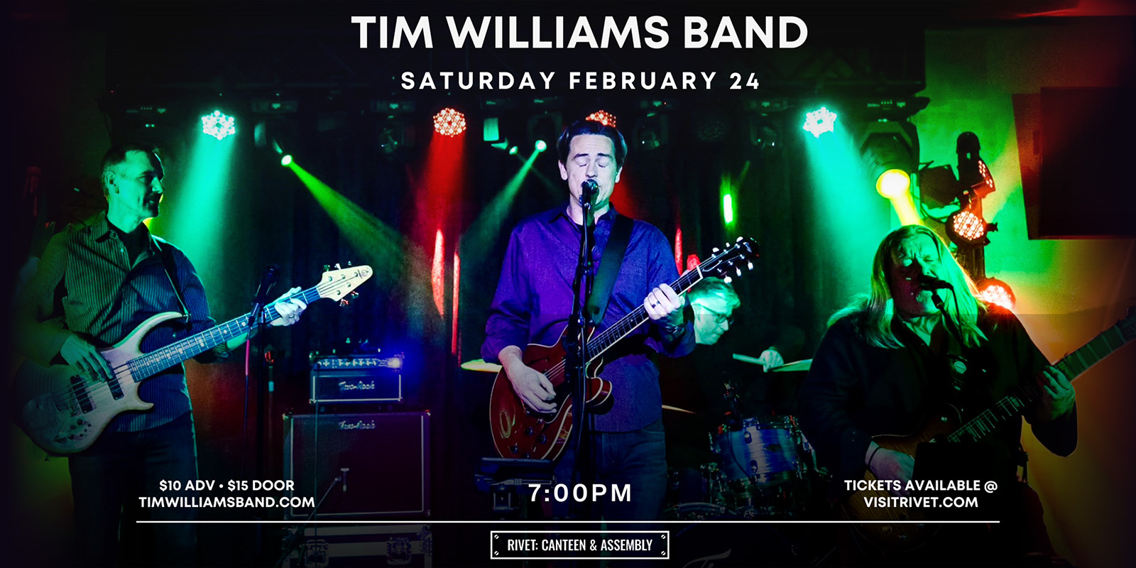 Tim Williams Band performing live at Rivet: Canteen & Assembly on Saturday, February 24th, 2024. We hope to see you at the show! Doors at 7PM and all ages are welcome!
